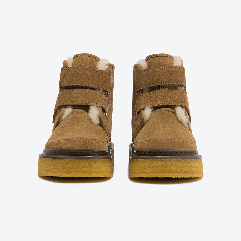 OETZI冰人奥兹 雪地靴女冬季皮毛一体厚底棉鞋魔术贴保暖中筒靴 棕色T24340944 37