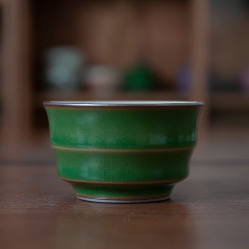 主人杯单个大号汝窑开片茶杯陶瓷纯手工品茗杯功夫茶 绿竹节杯80毫升