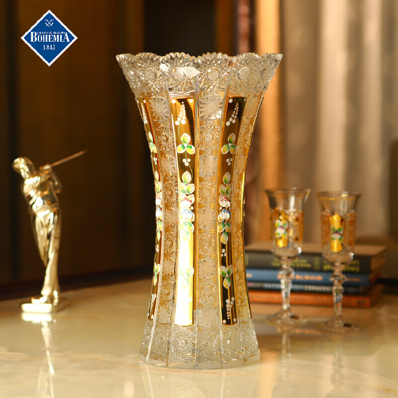 bohemia新品进口bohemia捷克波西米亚水晶玻璃花瓶描金台面居家装饰