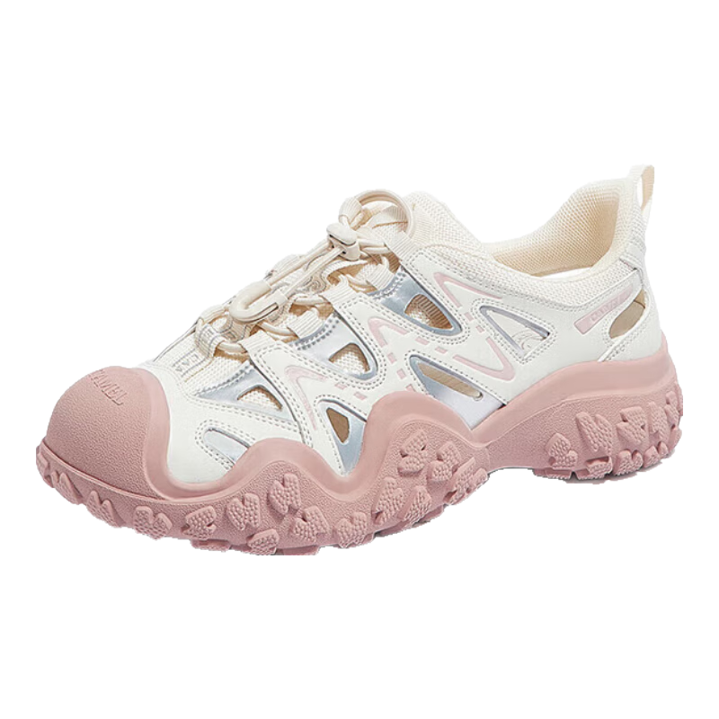 骆驼（CAMEL）丑萌登山鞋女时尚撞色户外休闲鞋 L24M076602 米/银/粉 35