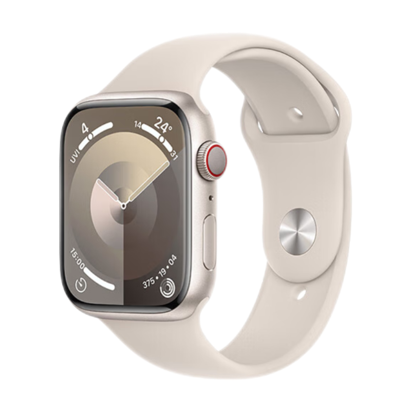 Apple/苹果 Watch Series 9 智能手表GPS+蜂窝款45毫米星光色铝金属表壳星光色运动型表带M/L MRP23CH/A