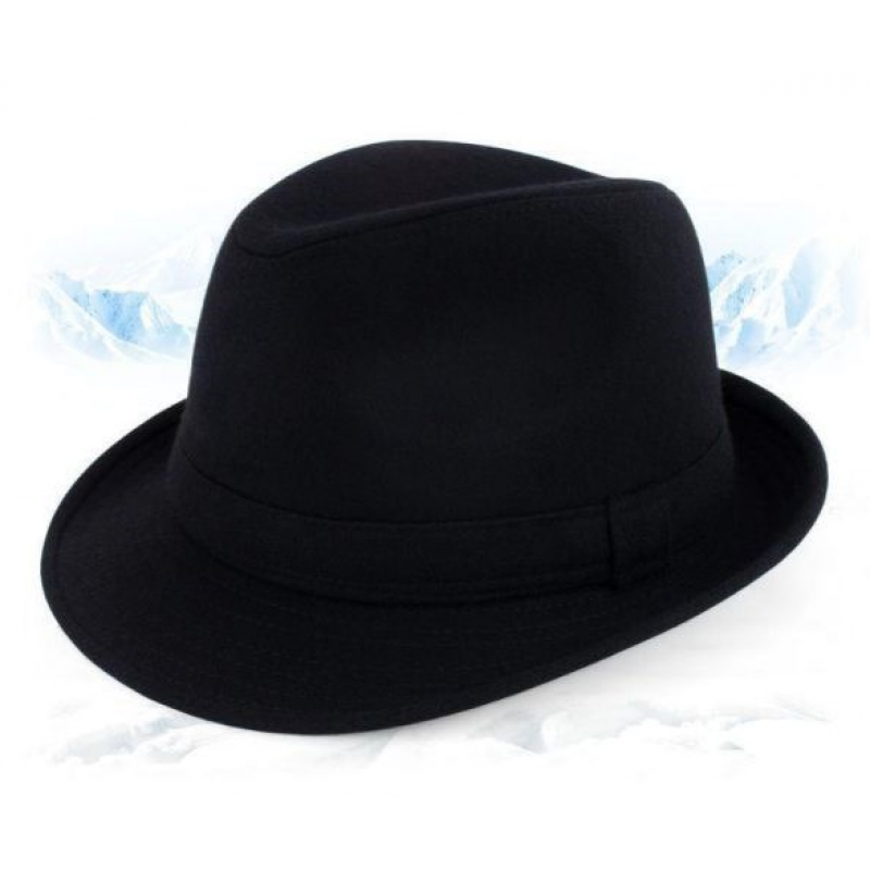 上海滩帽子老人男式毡礼帽秋冬款男士羊毛呢爵士帽毛呢博士帽保暖休闲绅士 黑色呢子礼帽 M(56-58cm)