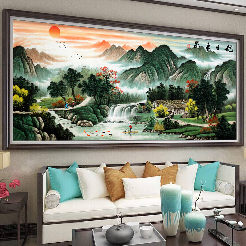 绣2019新款线绣客厅大幅家用大气山水画风景全绣满绣旭日东升十字绣