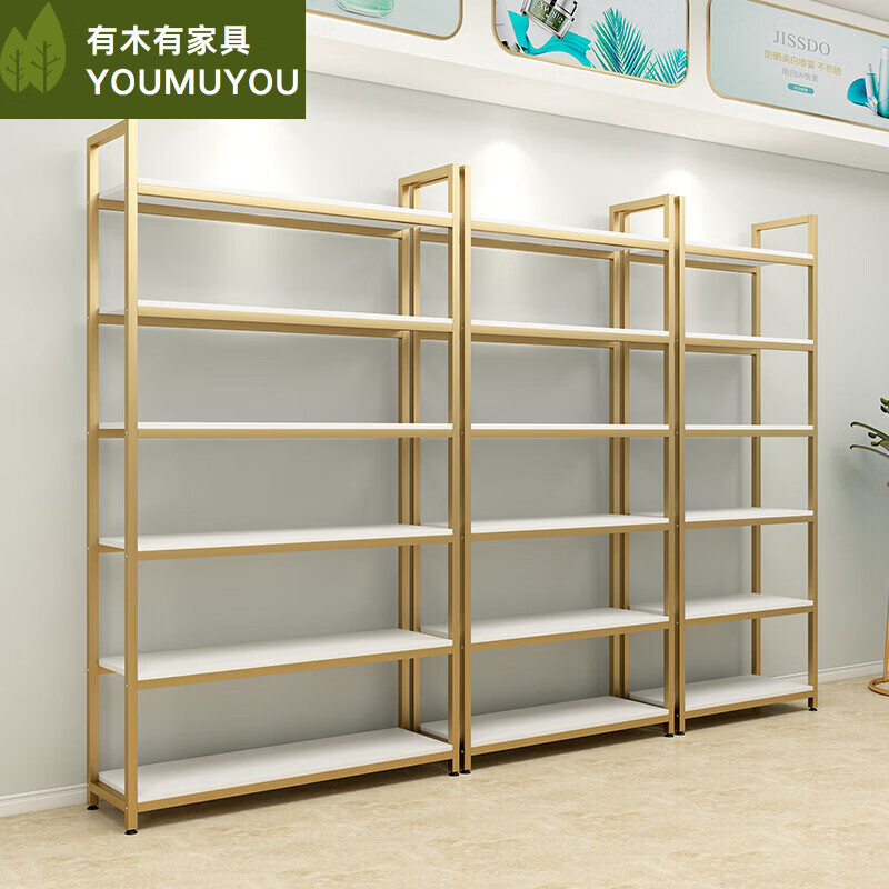 元瑞姿直播间置物架钢木货架门店多层展示架超市母婴鞋包化妆品样品