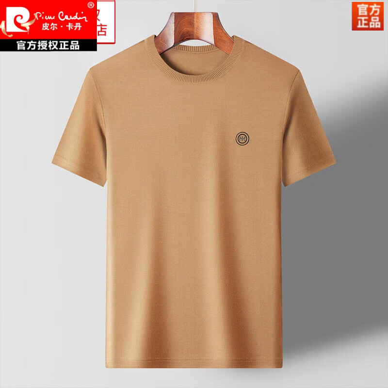 皮爾卡丹（pierre cardin）針織半袖男春秋冬款羊·毛衫短袖t恤毛衣男款冬季男士五分袖厚款土 52217駝色 冰絲春夏款 2XL 建議160-175斤