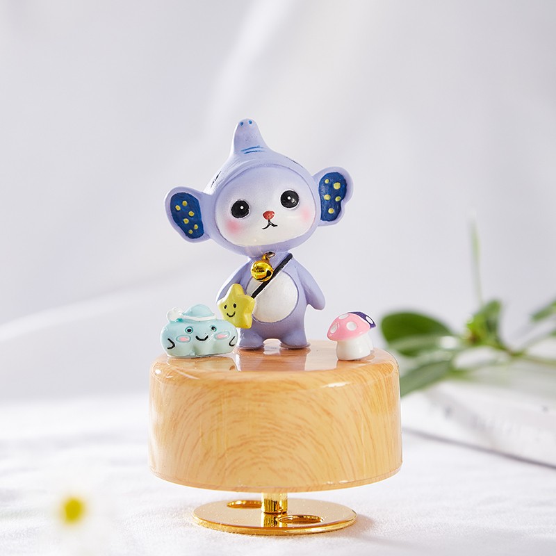 八音盒旋转底座手工黏土送男女孩家居装饰 小象款-天空之城音乐白色