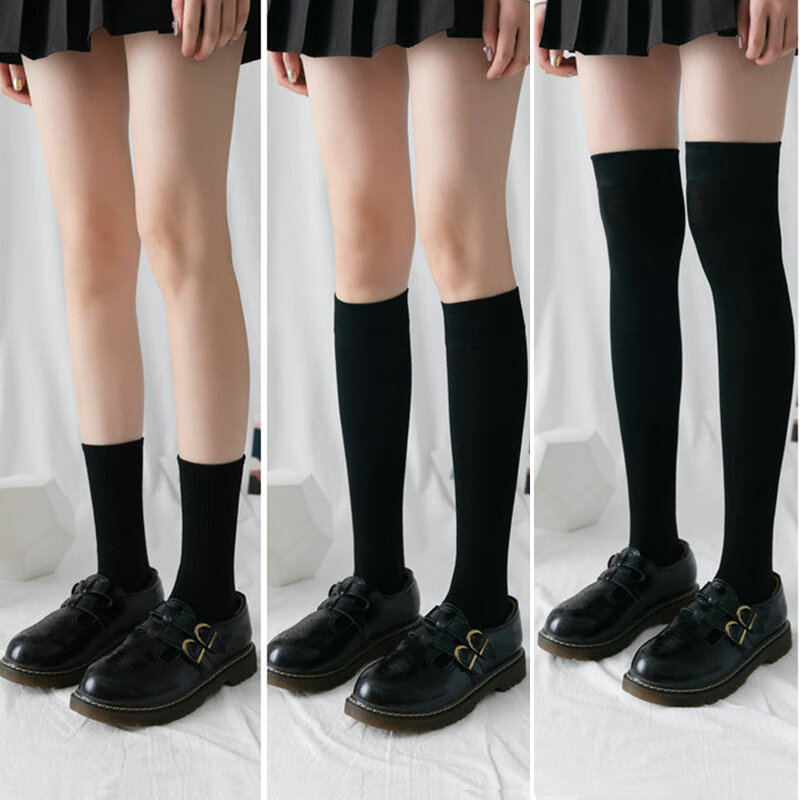 过膝黑1双 小腿黑1双 中筒黑1双 春秋款涤棉-3种长度可选