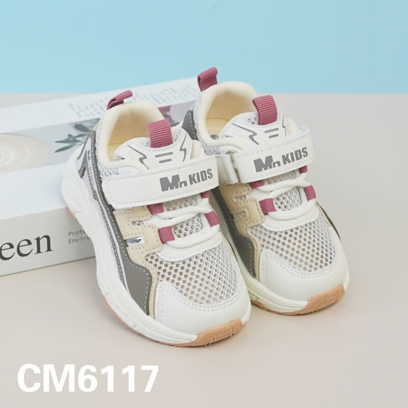 几米熊2024年春夏时尚男女童鞋条纹网面跑鞋小童防滑潮流儿童舒适运动