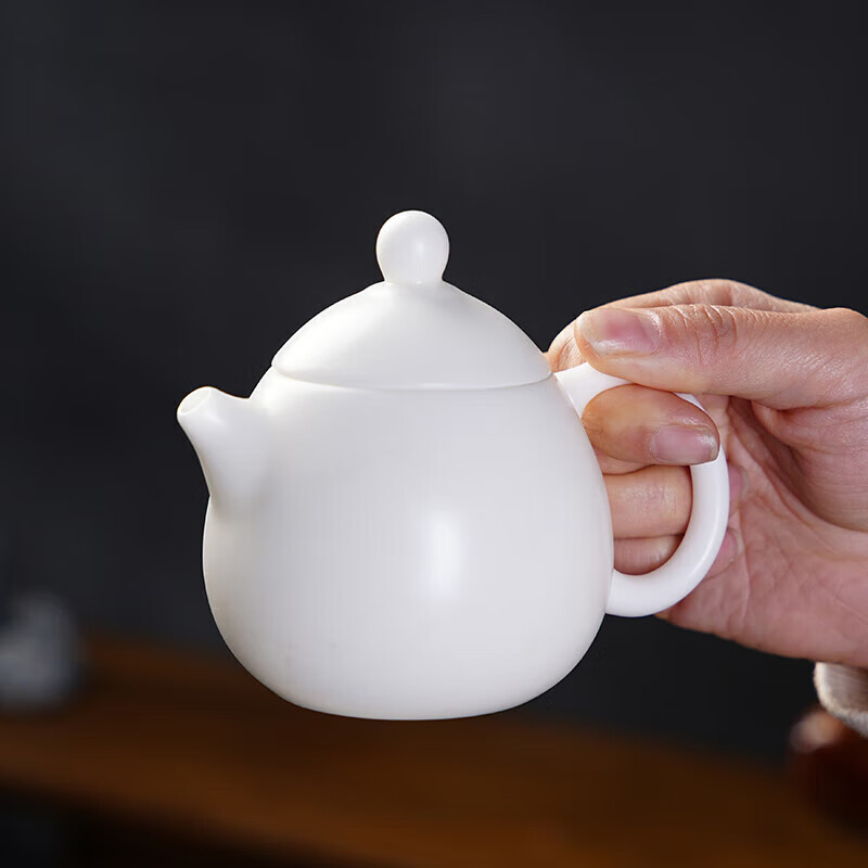 龙寅羊脂玉茶具冰种凤鸣龙蛋壶 容量140ml 素烧家用办公泡茶壶