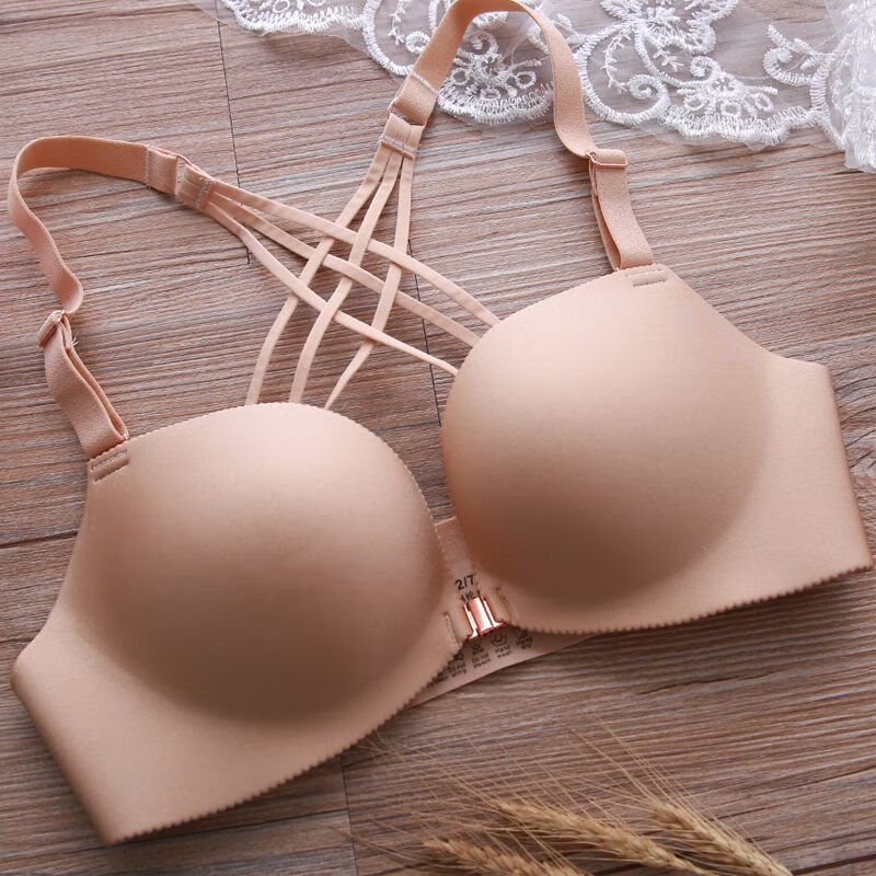 无钢圈文小胸罩交叉美背聚拢前扣性感舒适内衣 肤色/单件 32/70ab适用