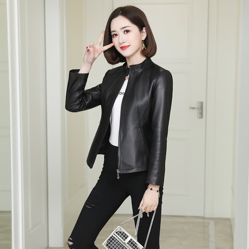 宗纯  海宁皮衣女短款皮夹克春秋装绵羊皮修身立领真皮皮衣韩版修身显瘦时尚气质休闲百搭短外套 黑色 2XL 适合110斤-119斤怎么样,好用不?
