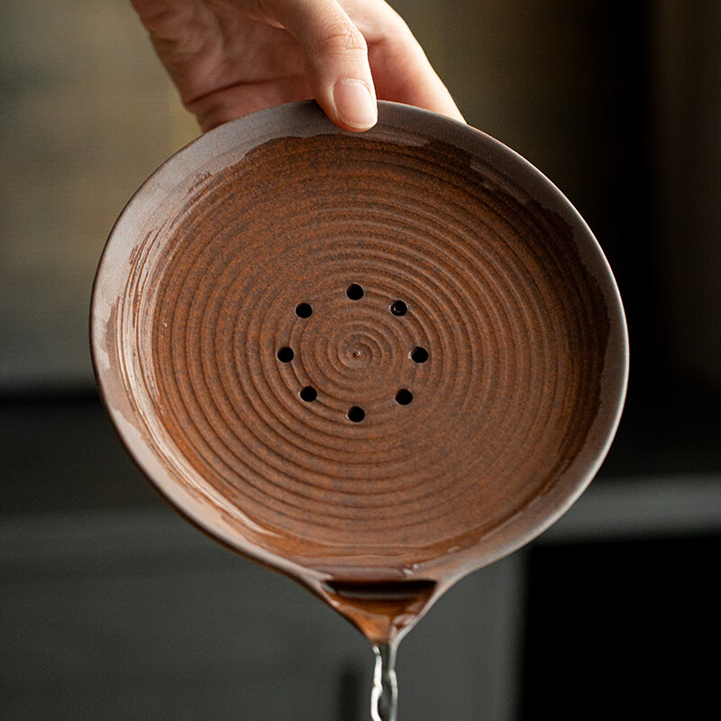 PJ川冶砚台蓄水壶承中式复古粗陶储水干泡盘紫砂老岩泥老岩泥海棠 贈壶垫