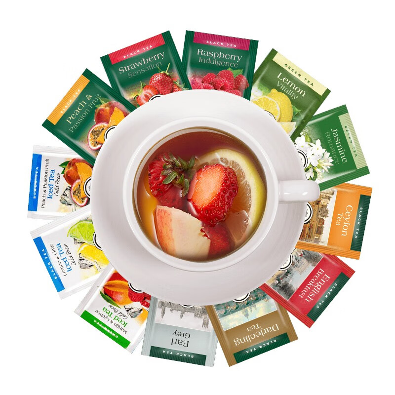 英国亚曼茶AHMAD TEA精选多种口味茶包组合 冷泡薄荷蜜桃百香果柠檬覆盆子伯爵红茶 12口味混合茶包