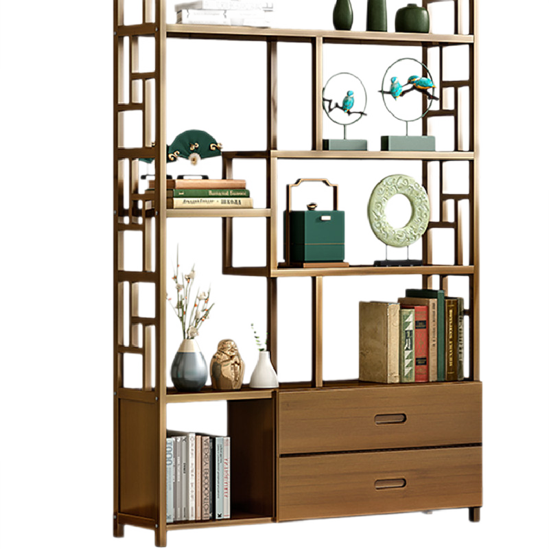蚁伽 博古架现代 落地多层复古博古架书层架中式客厅家用室内楠竹收纳架玄关隔断角柜杂物架 6层100组合款