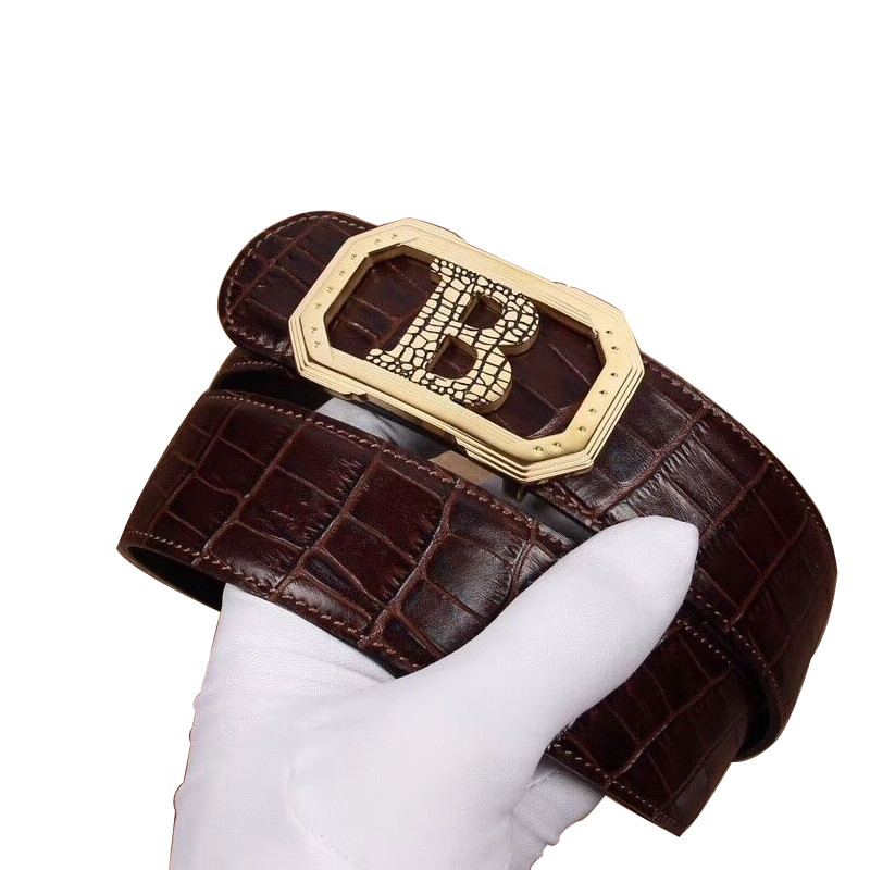 clolv kiss防过敏皮带男真皮鳄鱼纹b家字母不锈钢腰带男时尚商务青年