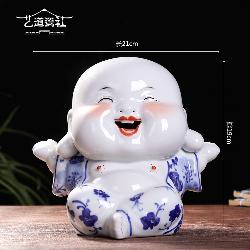 瑾睿茗瓷手工制作景德镇纯手绘青花瓷娃娃雕塑人物可爱