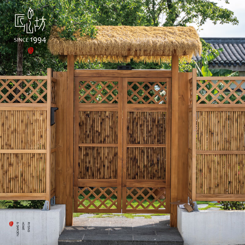 匠心坊匠心坊中式仿古柚木庭院门屋顶仿真茅草户外花园小凉亭别墅造景