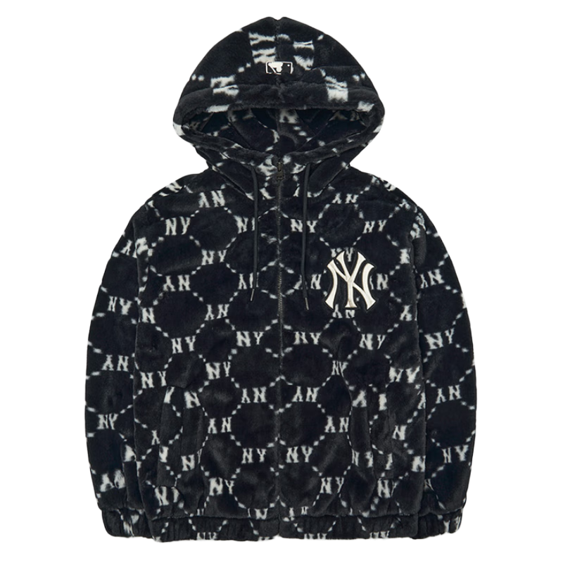 MLB外套男女羊羔絨冬季加厚保暖開衫抓絨衣棉服中長款老花3AFDM0226