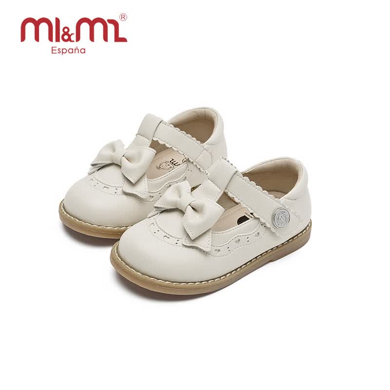 M1&M2西班牙童鞋儿童皮鞋女童公主鞋女孩蝴蝶结黑色小皮鞋中小童325 米色 28码/适合脚长17cm怎么看?