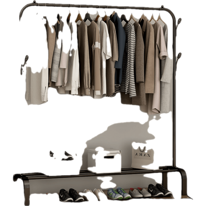 落地晾衣架家用学生宿舍卧室内晒挂架子阳台置物简易双杆晾衣杆衣服收纳架 150cm【基础款】黑色单杆+双衣帽钩