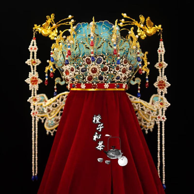 子木雅居明制婚礼凤冠头饰 绣片十二龙九凤冠明制皇后头冠凤冠霞帔