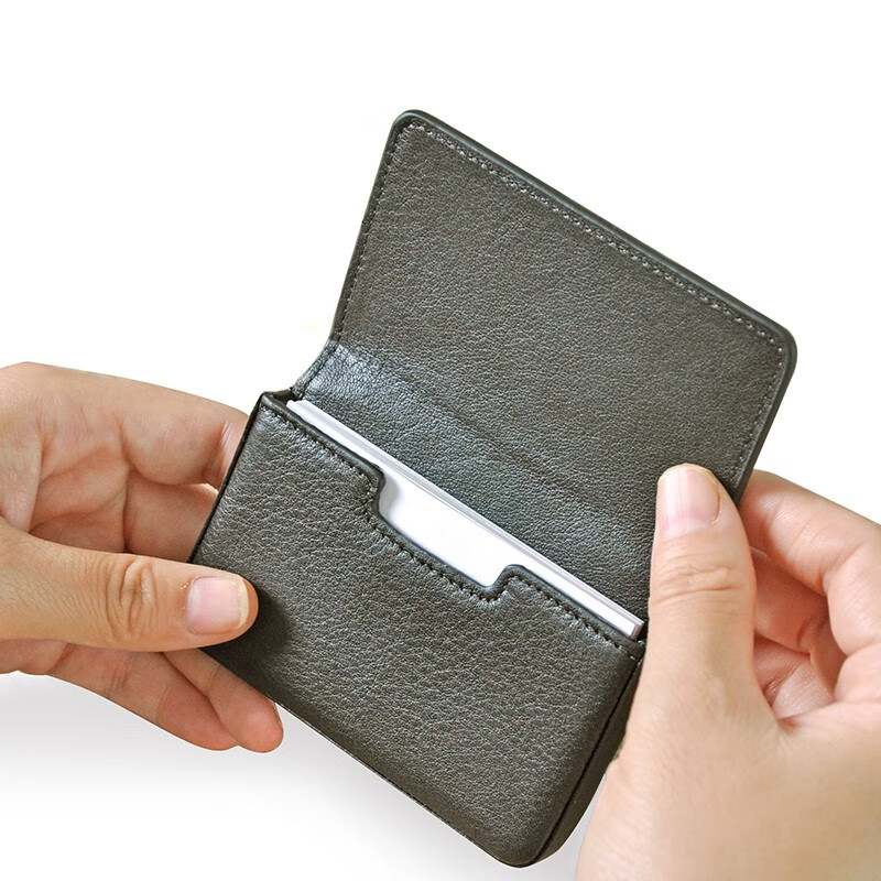 LEATHEROLOGY奥勒吉头层牛皮翻盖名片夹商务男女卡包收纳盒证件包卡套卡盒卡夹 玛瑙黑