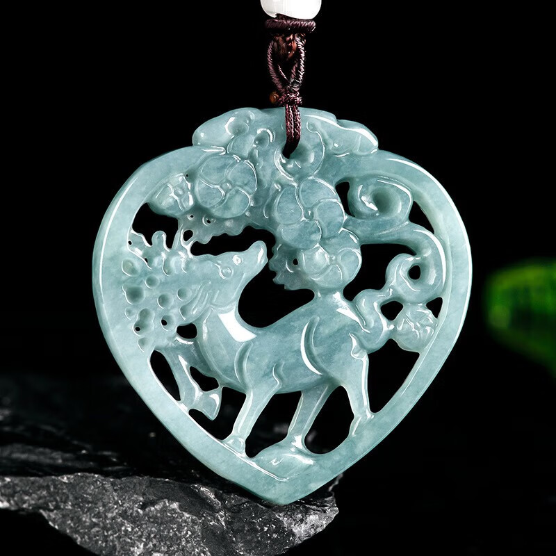 timeswind民族风男女款翡翠蓝水一鹿有你天然玉石吊坠挂坠挂件 翡翠蓝