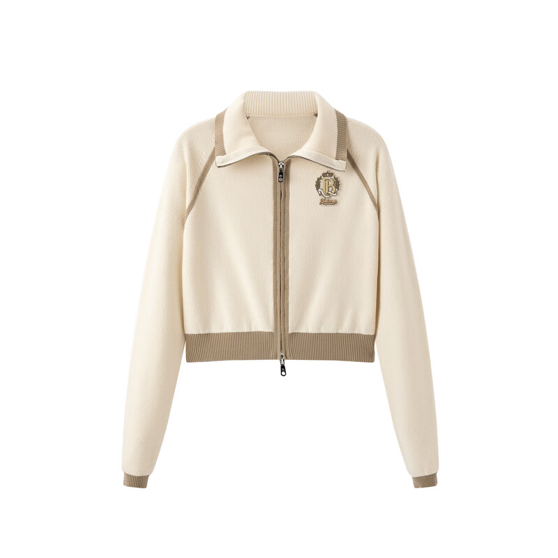 太平鸟【商场同款】女装秋季新款插肩袖线开衫A1EDD3403 米白 S