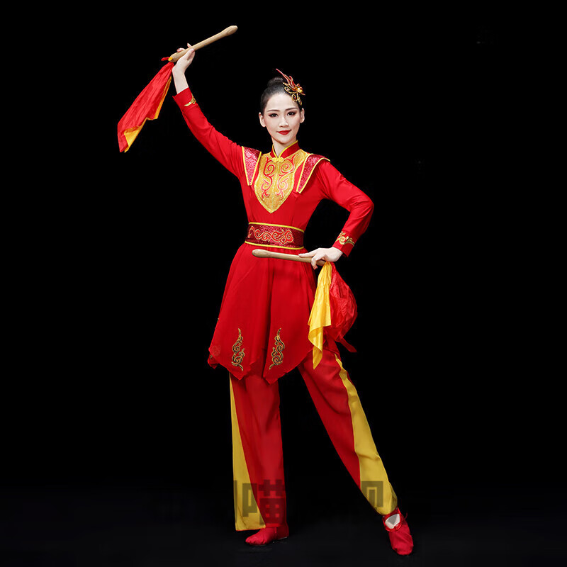 花淯打鼓演出服女新款中老腰鼓服喜庆文艺演出服广场舞服装扇子舞