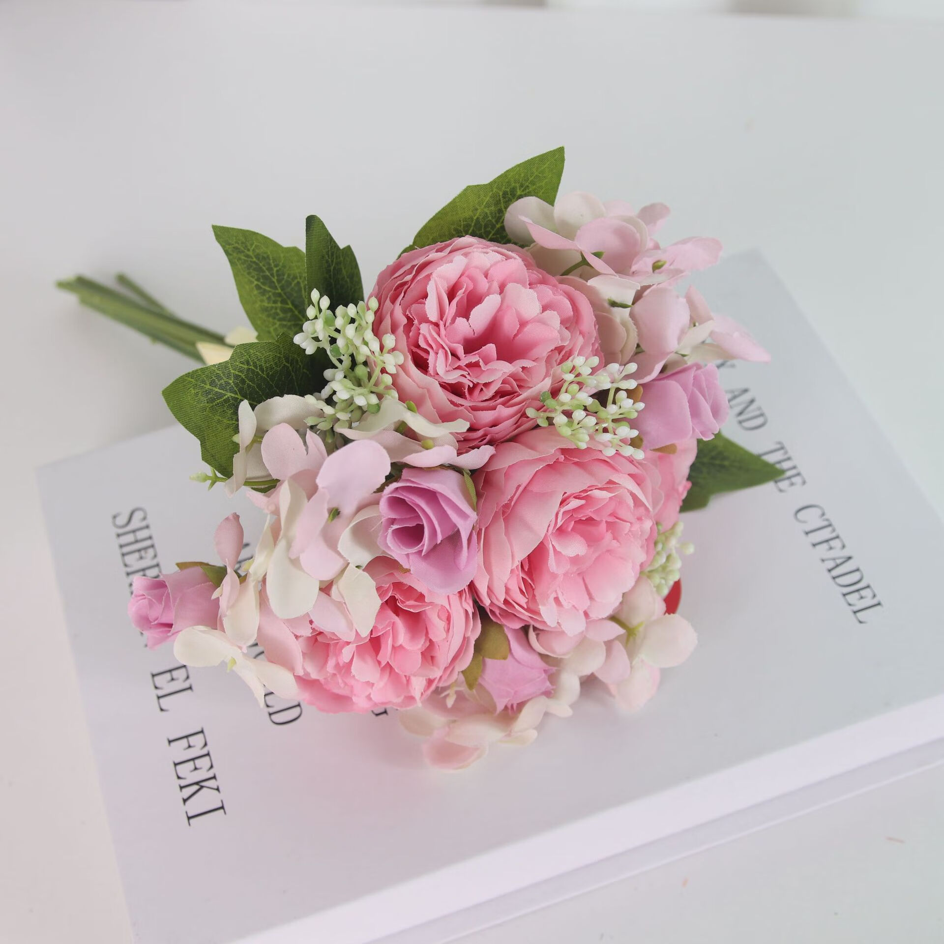 装饰鲜花美丽仿真牡丹花束7头波斯玫绣球欧式婚庆假花客厅摆件 粉色