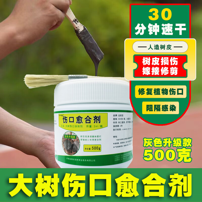 达锐宝树木伤口愈合剂植物涂抹剂果树涂补剂愈合膏树杆愈伤膏大树涂膜剂 灰色500g/瓶 瓶装+赠品刷子(1瓶送1刷子)