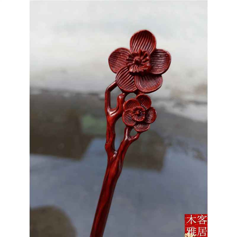 紫檀木钗发簪女百搭盘发汉服简约复古情人中秋礼物古风木簪子梅花