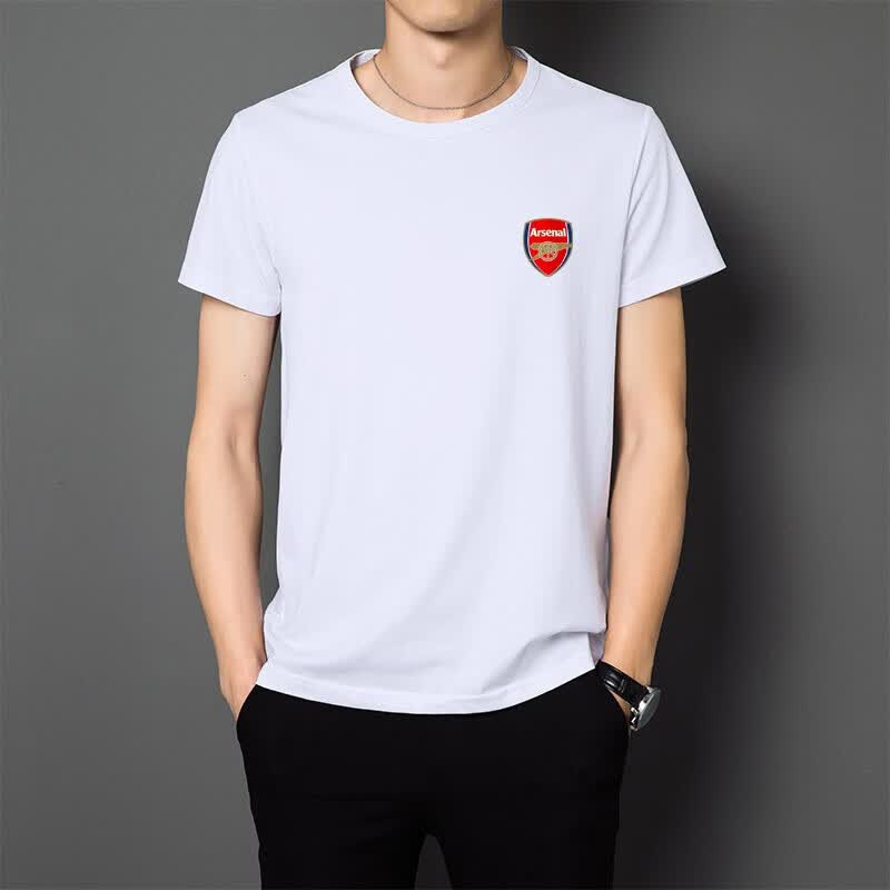 运动短袖t恤男女夏季学生训练休闲圆领体恤衫上衣 白色(阿森纳队标) m