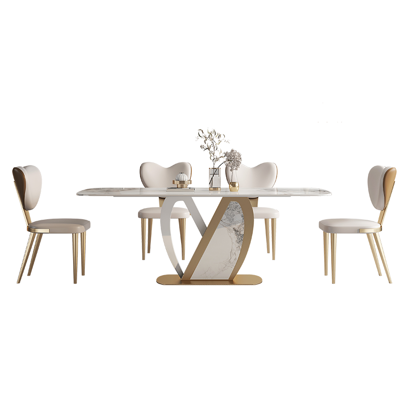 【七夕礼遇季】简奢表情 轻奢岩板餐桌高端长方形大理石家用小户型现代简约亮光饭桌椅组合 1.3m【亮光岩板】