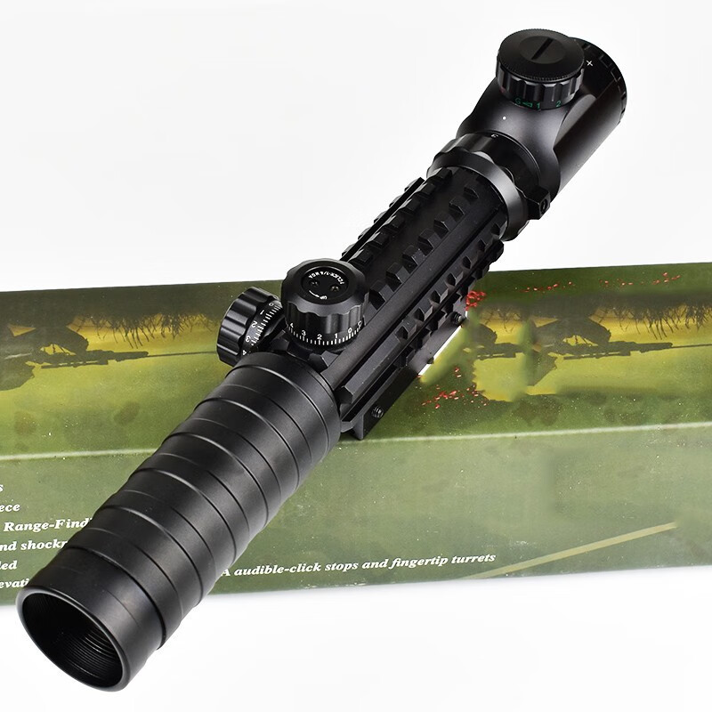 瞄准镜可夜视十字光学瞄准器 带红绿光配手电 单个鱼骨瞄 20mm夹具