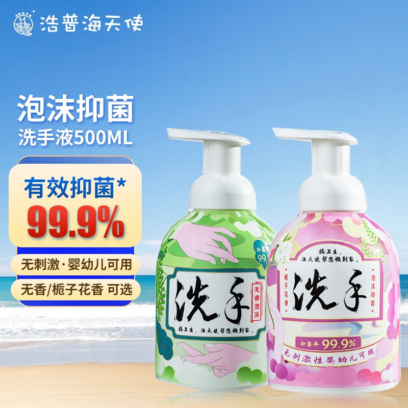 浩普海天使健康抑菌洗手液500ml大瓶杀菌99.9% 清香保湿护手 泡沫细腻易冲洗 单瓶装（无香型）