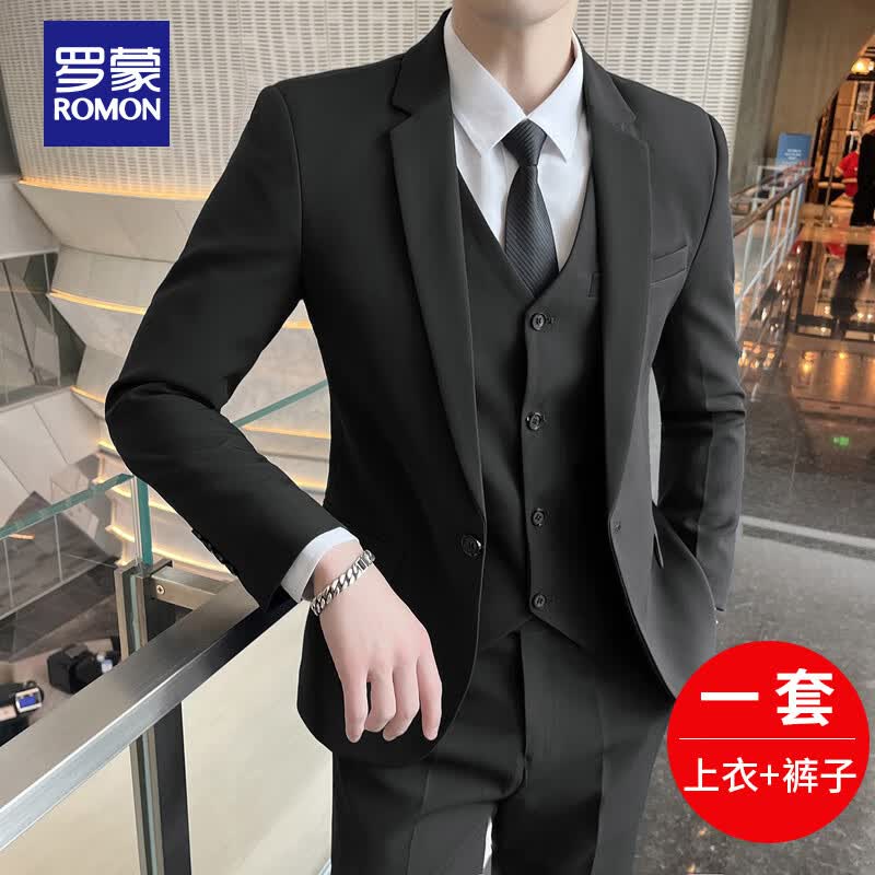 罗蒙（ROMON）西服套装男秋季商务修身西装男士正装结婚礼服男装 黑色XL怎么样,好用不?