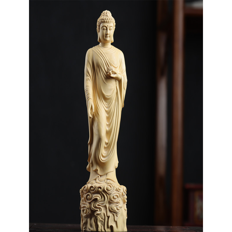 木语黄杨木雕阿弥陀佛摆件实木家居客厅雕刻手工艺品人物佛像如来雕像