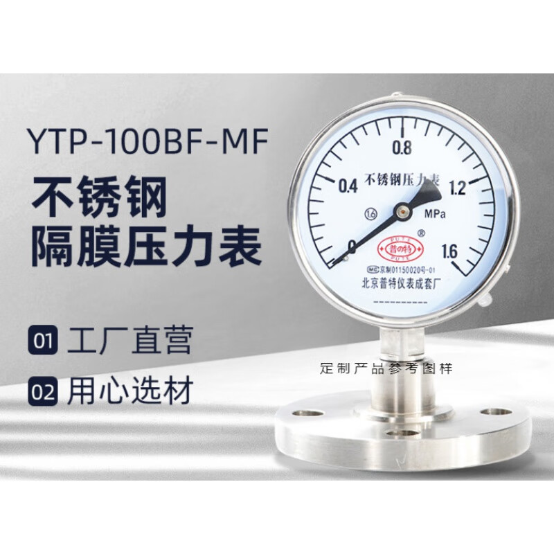 ytp-100bf-mf不锈钢隔膜压力表膜片式法兰连接水压气压液压表dn80