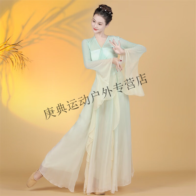 炫逐古典舞蹈服飘逸仙气古风中国舞身韵纱衣练功服上衣裤裙演出服套装 S 烟紫(上衣+裤裙+胸垫吊带)