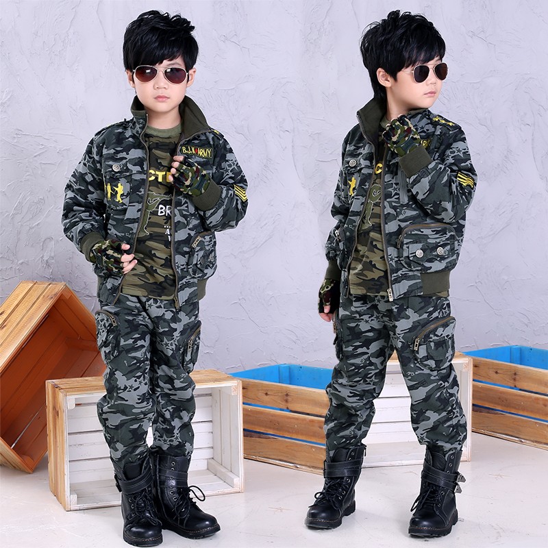 女童休闲套装大童运动装学生夏令营军训服 林地迷彩(上衣 裤子 帽子)