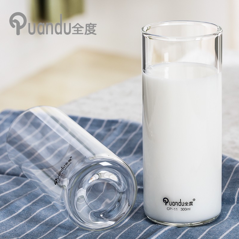 全度(Quandu)玻璃杯牛奶杯早餐杯果汁饮料杯耐热可微波炉加热喝水杯泡茶直筒杯 CP11两只装300ML