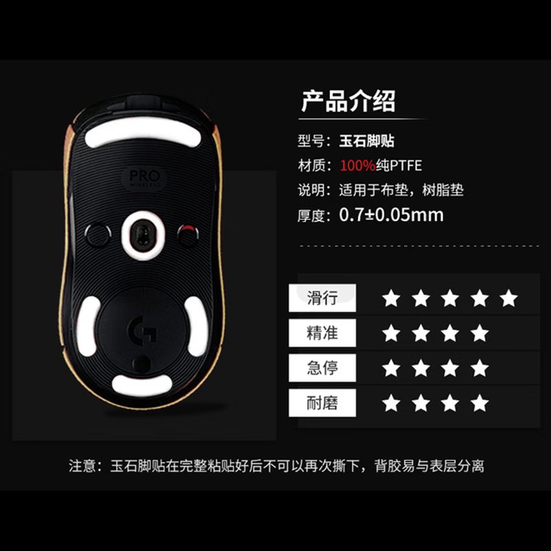 艾可斯锐X-Raypad 鼠标防滑脚贴玉石弧形速度脚贴适用于GPW一二代 毒蝰终极版 Final Pulsar等鼠标 【玉石】通用小圆点6.5-40粒（二副）速度