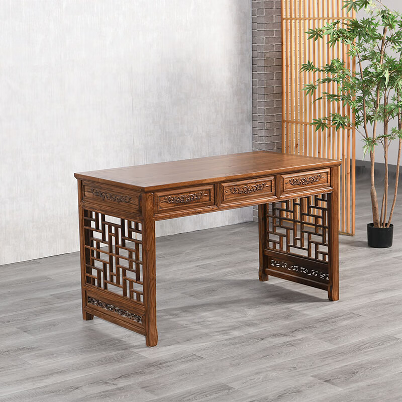 萌依儿仿古中医诊断桌中式仿古实木电脑桌简约南榆木雕花办公书桌家用