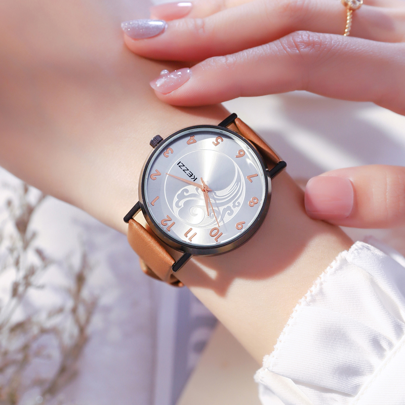 珂紫(kezzi)手表女简约小众学生手表女士时尚女款皮带防水女生腕表