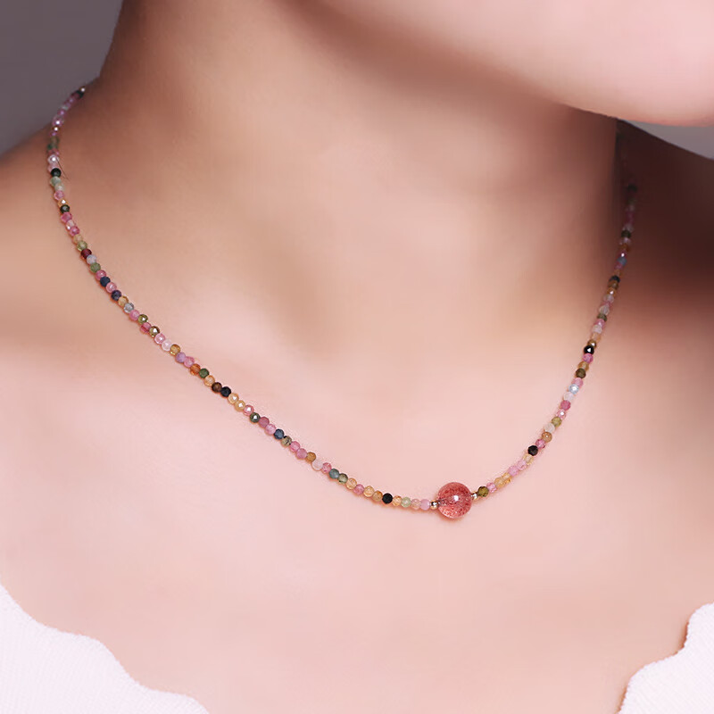 佩曼 碧玺项链适合夏天的小锁骨链女彩虹小众轻奢设计感夏小众 链长40