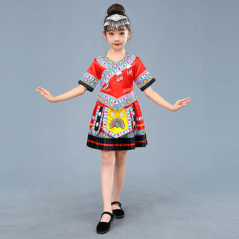愉玮新款儿童苗族表演出服广西壮族三月三男女童少数民族彝族侗族服饰