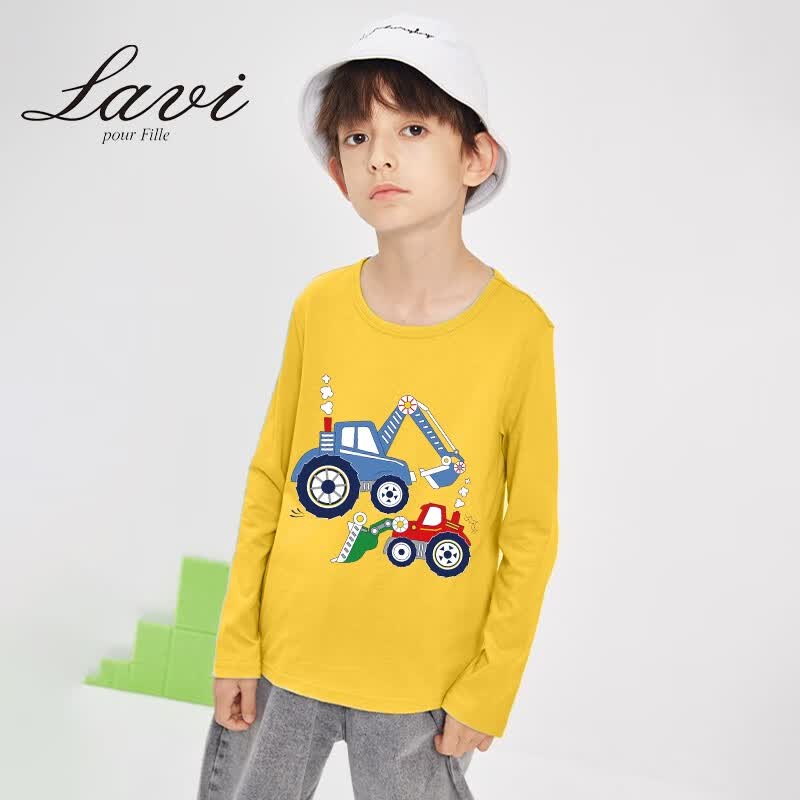 Lavi马骑顿童装旗下LAVI男童长袖t恤纯棉上衣2023新款儿童中大童白色1 【100%棉长袖】黄色挖机 110怎么样,好用不?