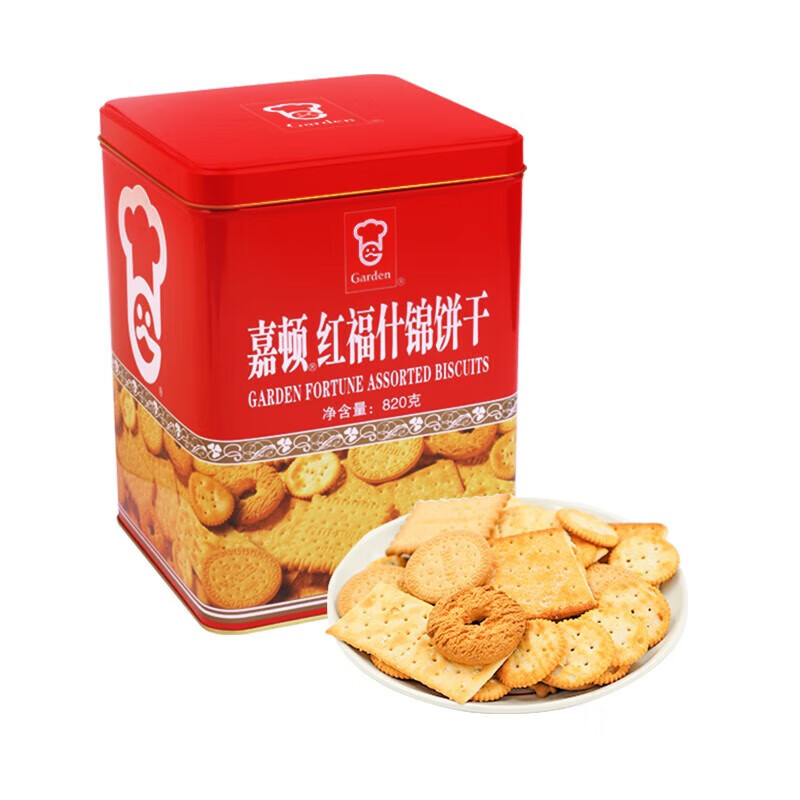 嘉顿（Garden）红福什锦饼干罐装芝麻苏打曲奇 红福什锦饼  1盒 820g