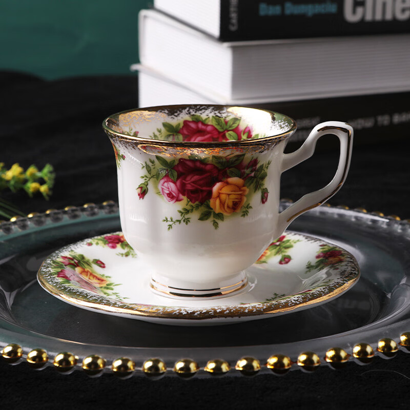 骨瓷咖啡杯家用陶瓷咖啡杯碟套装高档下午茶茶具 德式老镇红玫瑰 一杯